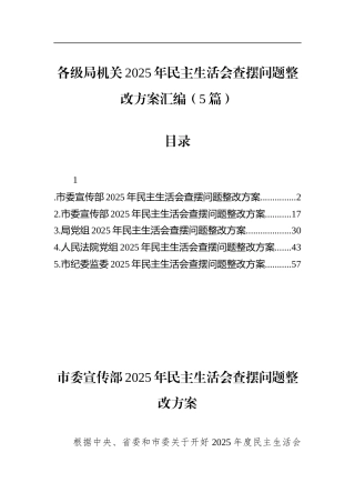 各级局机关2025年民主生活会查摆问题整改方案汇编（5篇）