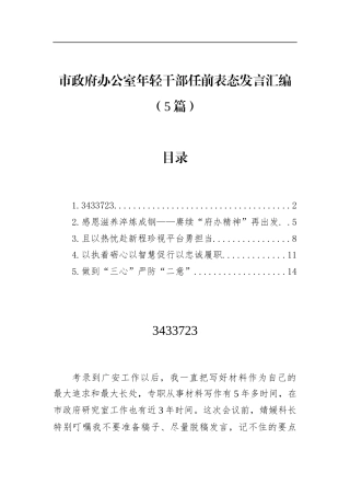 市政府办公室年轻干部任前表态发言汇编（5篇）