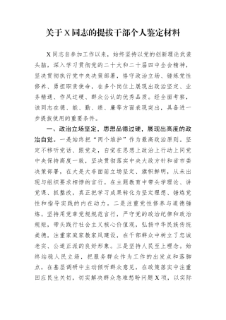 关于X同志的提拔干部个人鉴定材料