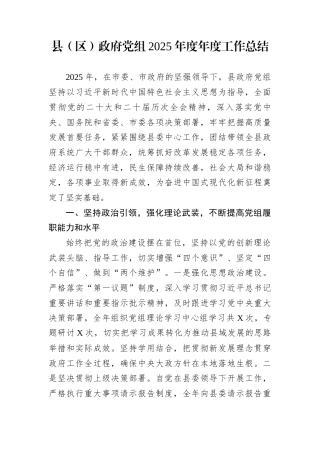县（区）政府党组2025年度年度工作总结