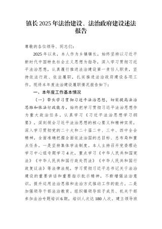 镇长2025年法治建设、法治政府建设述法报告