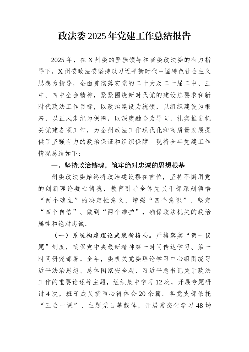 政法委2025年党建工作总结报告_第1页