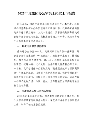 2025年度集团办公室员工岗位工作报告