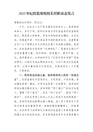 2025年纪检监察组组长任职表态发言