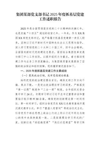 集团某部党支部书记2025年度抓基层党建工作述职报告
