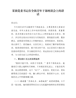某镇党委书记在全镇青年干部座谈会上的讲话