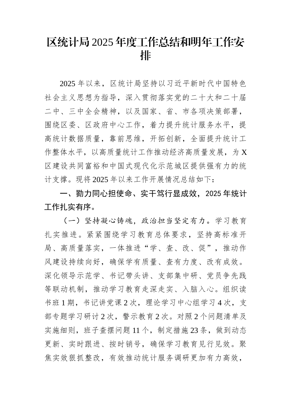 区统计局2025年度工作总结和明年工作安排_第1页
