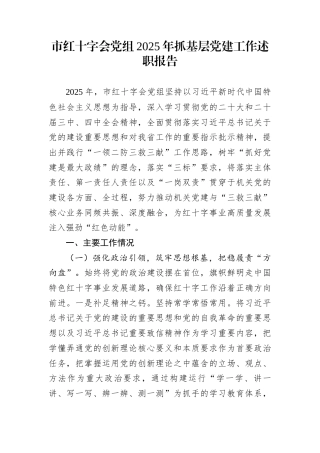 市红十字会党组2025年抓基层党建工作述职报告