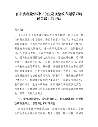 在市委理论学习中心组巡视整改专题学习研讨会议上的讲话