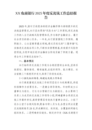 XX农商银行2025年度反洗钱工作总结报告