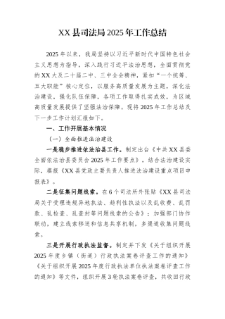 XX县司法局2025年工作总结