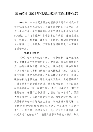 某局党组2025年抓基层党建工作述职报告