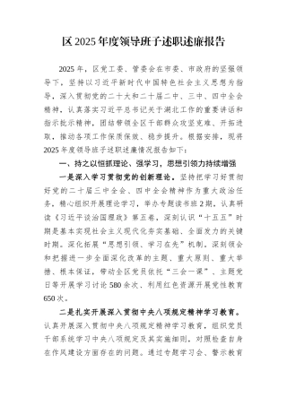 区2025年度领导班子述职述廉报告