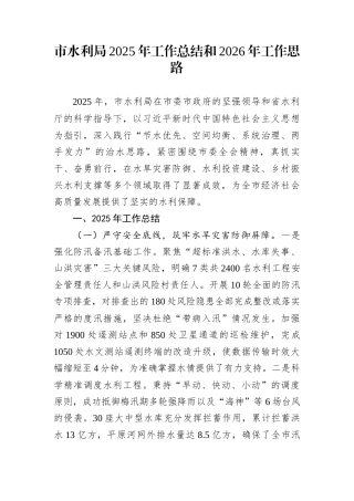 市水利局2025年工作总结和2026年工作思路