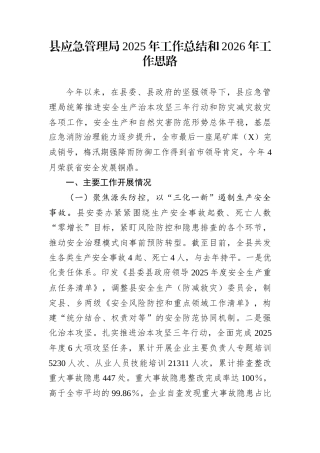 县应急管理局2025年工作总结和2026年工作思路