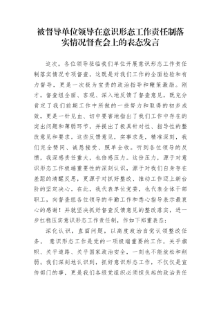 被督导单位领导在意识形态工作责任制落实情况督查会上的表态发言