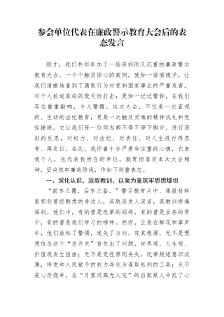 参会单位代表在廉政警示教育大会后的表态发言