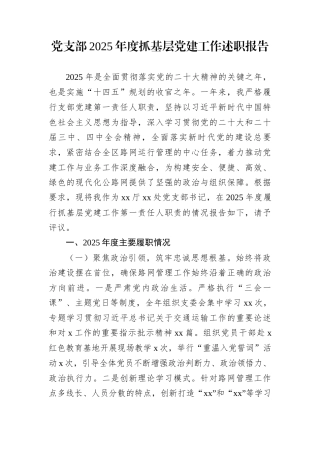 党支部2025年度抓基层党建工作述职报告