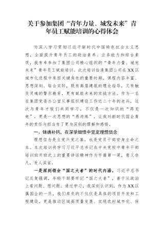 关于参加集团“青年力量、城发未来”青年员工赋能培训的心得体会