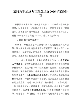 某局关于2025年工作总结及2026年工作计划