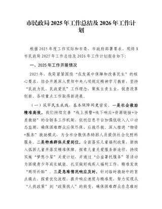 市民政局2025年工作总结及2026年工作计划