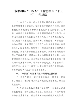 市水利局“十四五”工作总结及“十五五”工作思路