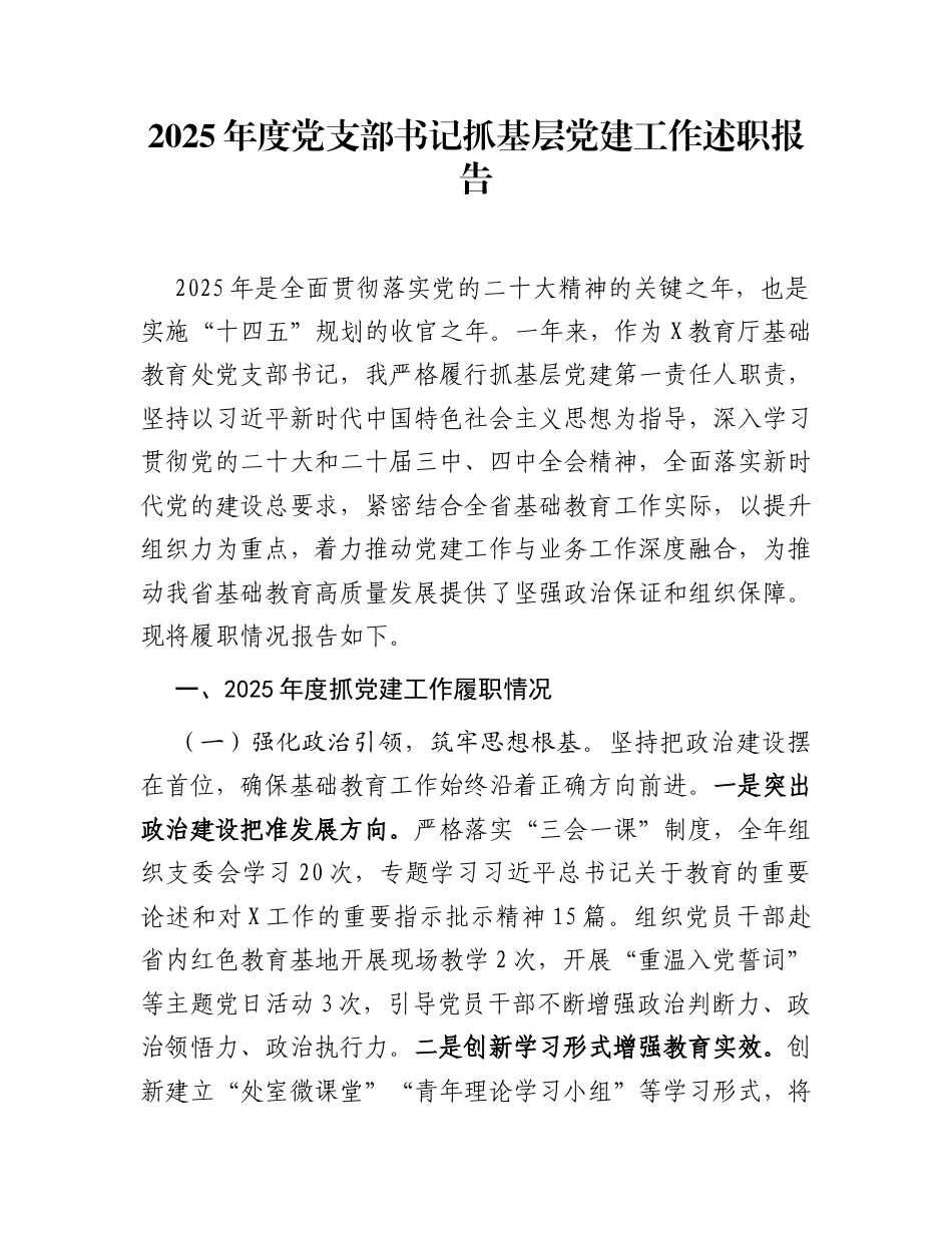 2025年度党支部书记抓基层党建工作述职报告1_第1页