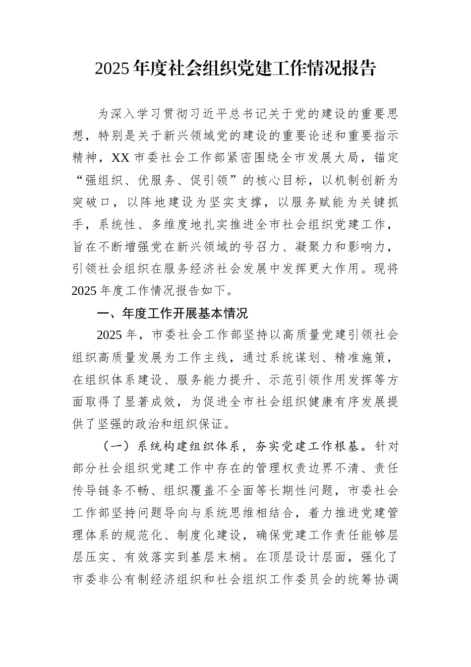 2025年度社会组织党建工作情况报告_第1页