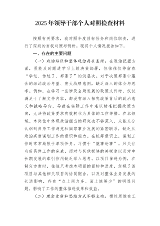 2025年领导干部个人对照检查材料