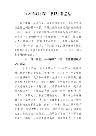 2025年驻村第一书记工作总结