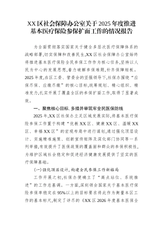 XX区社会保障办公室关于2025年度推进基本医疗保险参保扩面工作的情况报告