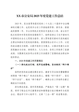 XX市公安局2025年度党建工作总结