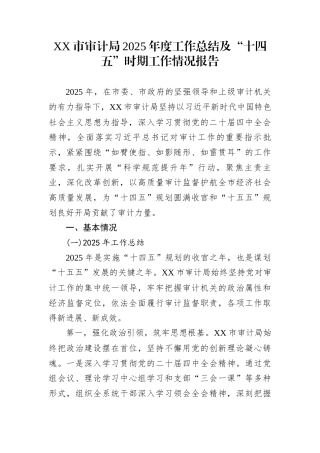 XX市审计局2025年度工作总结及“十四五”时期工作情况报告