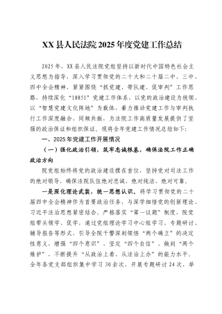 XX县人民法院2025年度党建工作总结