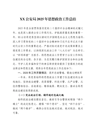 公安局2025年思想政治工作总结