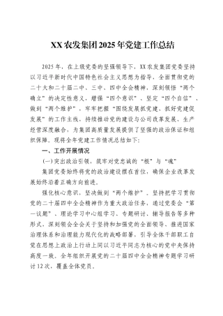 农发集团2025年党建工作总结