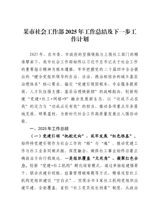 市社会工作部2025年工作总结及下一步工作计划