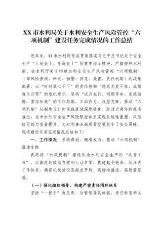 市水利局关于水利安全生产风险管控“六项机制”建设任务完成情况的工作总结.
