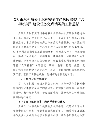 市水利局关于水利安全生产风险管控“六项机制”建设任务完成情况的工作总结1