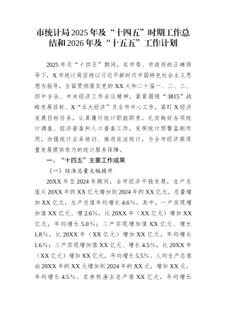 市统计局2025年及“十四五”时期工作总结和2026年及“十五五”工作计划