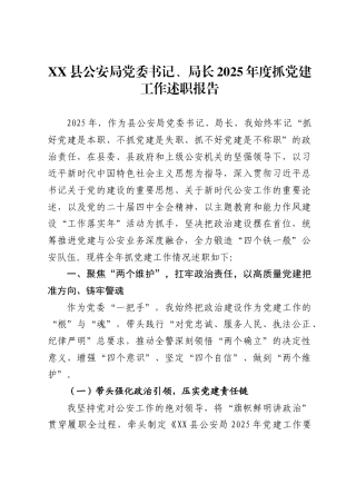 县公安局党委书记、局长2025年度抓党建工作述职报告
