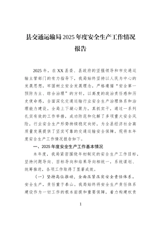 县交通运输局2025年度安全生产工作情况报告