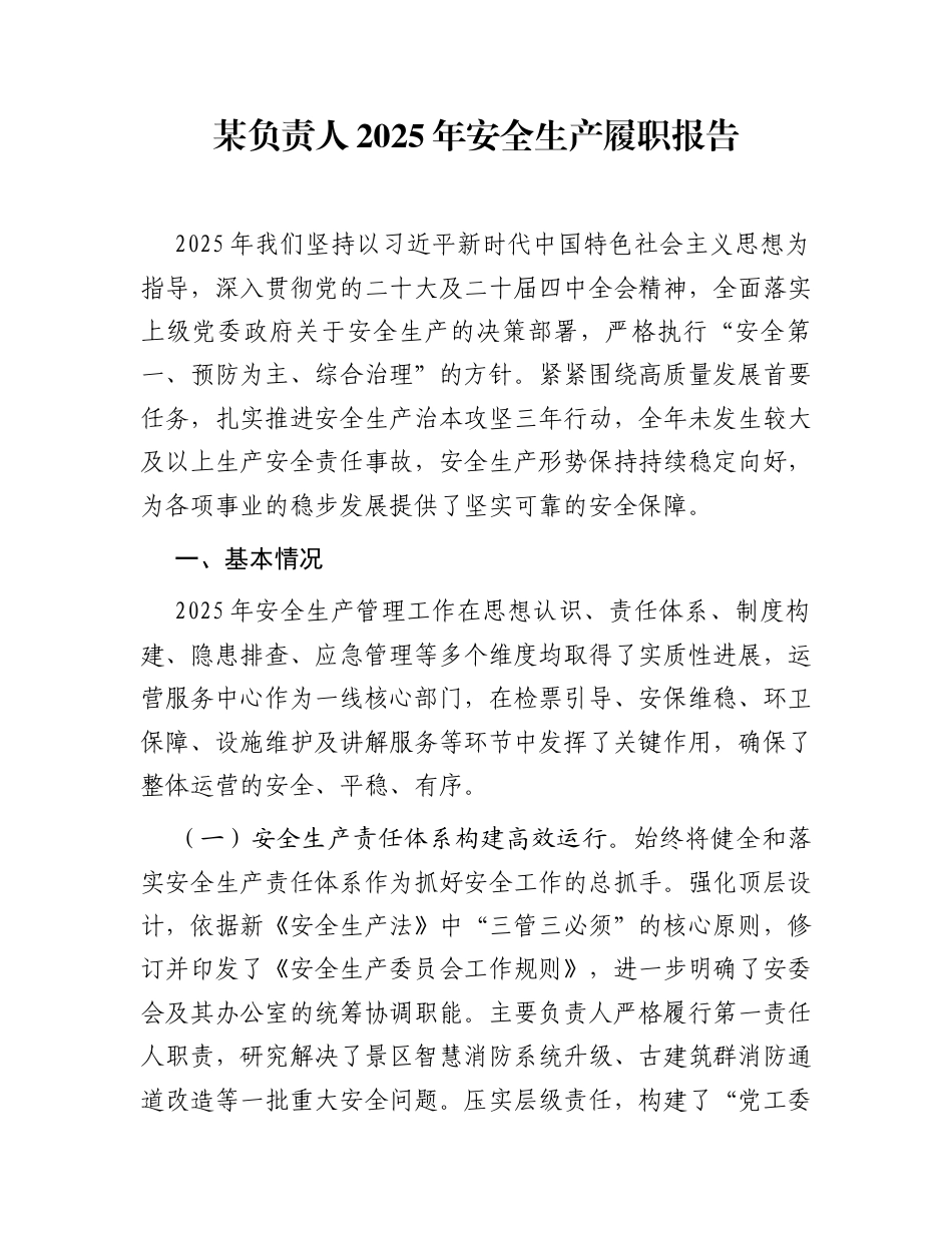 某负责人2025年安全生产履职报告_第1页