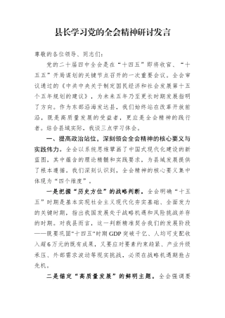 县长学习党的全会精神研讨发言