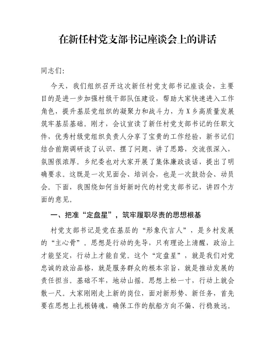在新任村党支部书记座谈会上的讲话_第1页