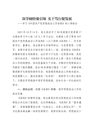 农商银行党委书记、董事长学习《中国共产党思想政治工作条例》的心得体会