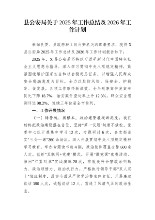 县公安局关于2025年工作总结及2026年工作计划