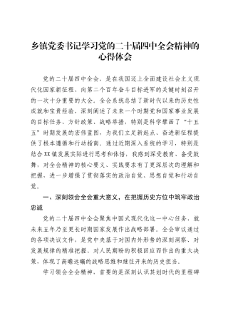 乡镇党委书记学习党的二十届四中全会精神的心得体会4