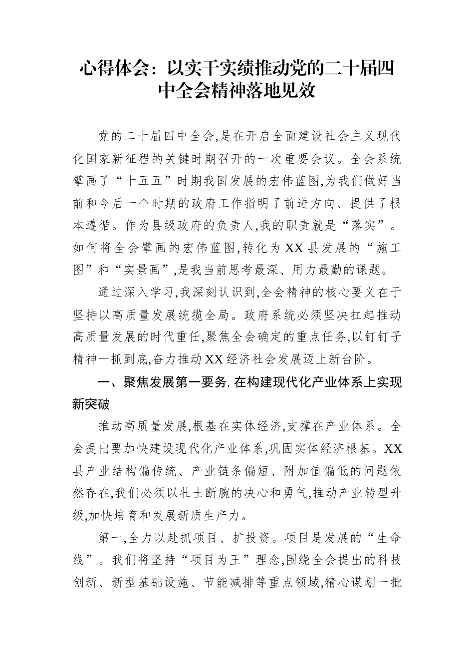 心得体会：以实干实绩推动党的二十届四中全会精神落地见效_第1页