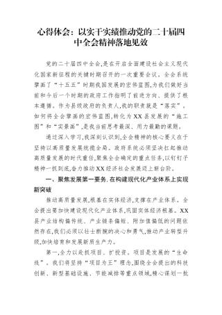 心得体会：以实干实绩推动党的二十届四中全会精神落地见效